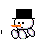 Pixelated snowman icon with black top hat, orange carrot nose, and white body segments in a static pose.