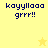 Yellow background with dark blue text 'kayyllaaa grrr!!' and a small yellow star in the bottom-right corner of one section.