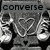 A grayscale buddy icon featuring the word 'converse' at top, with three stylized shoe silhouettes below on a pixelated background.