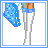 Pixel art contact sheet showing five frames of an animated buddy icon featuring a female character in blue and white polka dot attire with the name "Jackie" displayed across two lower frames.