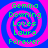 Four identical pixelated display green text over a blue and pink spiral background with no visible animation changes