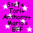 A static image with a bright pink background featuring white stars and repeated text listing names followed by 'BFF' in bold black letters.