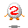 Pixelated egg-shaped character with red number 2 on chest, orange limbs in two poses against gray background.