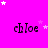 A bright pink background with scattered white and light purple stars, featuring repeated black text 'chloe' in a pixelated font across the