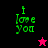 Four display 'i love you' in green pixelated text with a star symbol changing from pink to black
