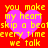Red background with four identical pixelated heart icons and yellow text reading 'you make my heart skip a beat every time we talk' in two