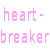Pixel art of a woman in a pink polka-dot gown with orange stripes, standing beside text reading 'heart-breaker' on white background.
