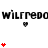 Animated sequence showing red heart stacks growing beneath repeating 'Willfredo' text with black pixelated hearts above each word.