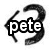 Black and white icon with stylized '<3' symbol; first frame shows 'pete' text overlay, second frame removes text, third frame shows full symbol on white background.