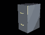 Animated sequence of a gray filing cabinet with two drawers opening and closing, transitioning to a beige folder labeled 'Archive' against a black background.