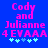 Blue background with pink pixelated text reading "Cody and Julianne 4 EYAAA" above light blue plus signs, two identical versions side-by-side.
