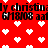 Red background with white pixelated hearts and repeated black text reading 'ly christindy GM808 aal' in two horizontal bands.