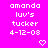 Pixelated text on bright pink background with two heart symbols, displaying 'amanda luv's tucker 4-12-08' in white block letters.