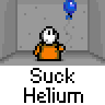 Animated contact sheet showing a pixel art character in orange outfit sucking blue balloons, with text "Suck Helium" below each frame.