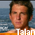 Two side-by-side frames of a pixelated image showing the same man with short brown hair against an ocean background, with text "Talan" at the bottom and repeated "ICR" watermarks on the blue sea.