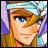 Pixelated anime-style character with light brown hair and blue eyes, wearing a light blue headband, against a black background with white text.