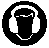 Black and white pixelated icon showing a stylized head wearing headphones with a circular border.