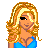 Pixel art contact sheet showing multiple frames of a blonde woman in blue bikini with white floral patterns, including full-body pose, midsection close-up, foot-in-bag action, and headshot, alongside text reading "Can I Be ur Bunny?" on black background.