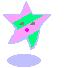 Four pink star-shaped icons with green diagonal stripes, gray eyes, and a purple dot mouth on light gray background.