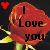 A pixelated red rose with green leaves and a yellow stem, overlaid with dark brown text reading "I Love You!" and a small red heart in the top-left corner.