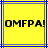 Yellow background with blue and gray lines, black pixelated text "OMFPA!" centered horizontally