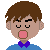 Pixelated character with brown hair, closed eyes, and pink mouth in four variations showing mouth shapes and musical note positions.