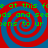 Four identical red and blue spiral patterns with green text overlay reading 'at this fe' and 'ids and seeds and se' on a solid background.