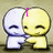 Two round-headed figures embrace; one white, one yellow. Pink text appears sequentially: 'I', then 'LOVE', then 'YOU' across the frames.