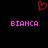 Red pixelated heart symbol above two instances of pink text reading 'BIANCA' on a black background.