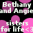 Pixelated text and pink circles on black background with repeated 'sisters for life <3' phrase.