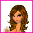 Pixel art contact sheet showing a 4x4 grid of animated frames featuring a cartoon woman in white underwear with brown hair, alongside text boxes for animation controls and a