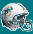 Pixelated football helmet with teal and orange wave logo on white shell, dark gray facemask, against solid teal background.