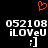 A black background displays a red pixelated heart above two identical white text blocks with 'iLOVeU' and ':]' symbols.