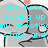 Pixelated cartoon character with gray body and black outline, holding a red heart above its head across four