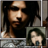 repeated images showing a person with long dark hair and a patterned shirt, alongside smaller inset frames of another person singing into a microphone