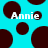 A static image with a bright cyan background featuring multiple dark brown circular shapes and the text "Annie" in white pixelated font.