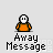 Pixelated orange-shirted character with white head in multiple poses above 'Away Message' text, one frame shows speech bubble reading '+ HAH! +'.