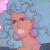 A 50x50 pixel animated buddy icon featuring a cartoon character with light blue hair and large pink hoop earrings on the left, next to green text reading "Original Icons .com" on a dark green background.