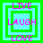 Four identical square display layered green and cyan borders with pink text reading LIVE, LAUGH, LOVE in pixelated font, arranged in a on a solid green background