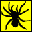 Black spider silhouette with eight legs on bright yellow background, pixelated style.