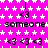 A static icon with a bright pink background covered in white star patterns, featuring repeated black text and symbols.