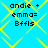 Blue background with yellow diamond lattice pattern and black pixelated text reading 'andie + emma= Effls' in four identical quadrants.