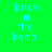 Four quadrants display identical pixelated text 'bitch im the bomb' in cyan on green, teal, blue, and teal backgrounds.