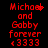Red pixelated text on black background reads "Michael and Gabby forever <3333" with visible animation changes in letter spacing and punctuation.