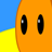 Static pixel art icon showing a partial orange face with two black oval eyes against a blue and yellow background.
