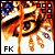 A pixelated close-up of a golden eye with blue and white accents, featuring 'FK' text at the bottom left and a of colored squares in the top right