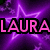 Pixelated icon with pink text 'LAURA' over a purple starry background with light streaks.