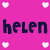 Pixelated icon split into two halves with contrasting color schemes, each displaying the name 'helen' in distinct styles and heart symbols.