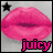 Animated sequence of pink lips with 'juicy' text, alternating between black star and pink star symbols above.