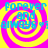 Four identical display a bright yellow and pink spiral background with blue text reading "forever and always" and a small heart symbol